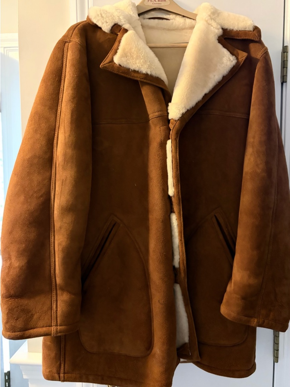 Saks Fifth Avenue Brown Suede Shearling Coat with Cream Lining